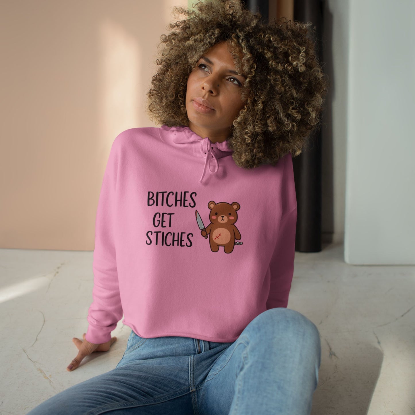 B*ches Get Stiches Crop Hoodie